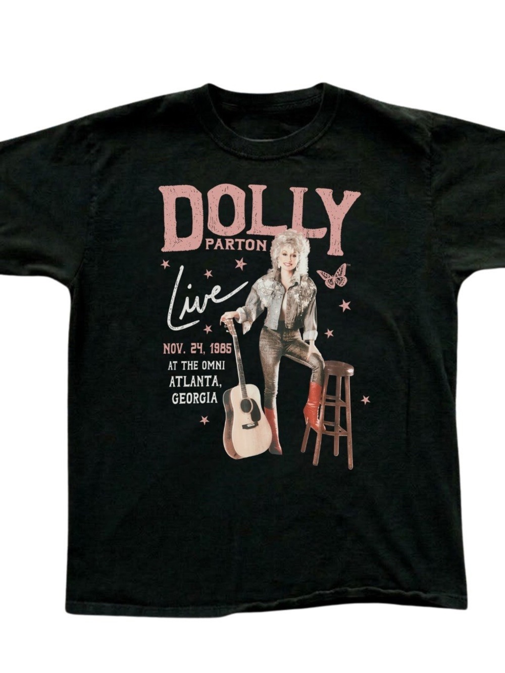 Gildan Black Dolly Parton Live Graphic Tee with Pink Print, Gift For Her, Him